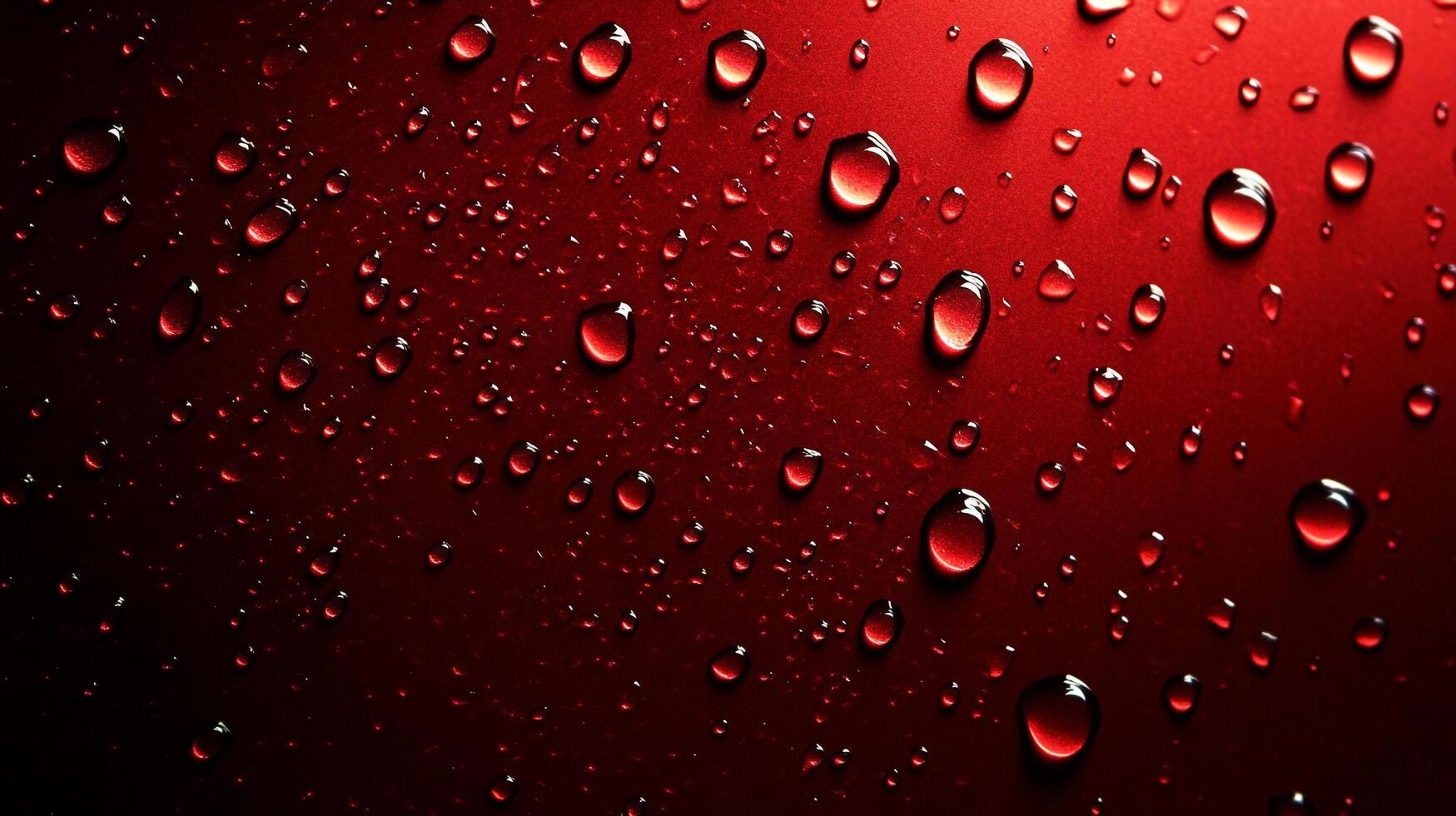 Water droplets glisten on a sleek, ruby surface, creating a captivating contrast of texture and color. A dance of light and reflection. photo