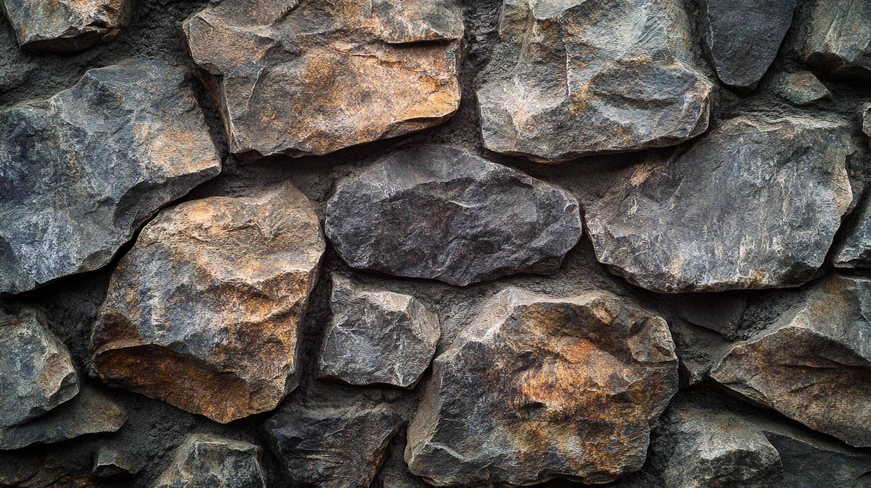 Detailed stone wall showcases varying shades of gray, brown, and earth tones, creating a textured and naturally aesthetic backdrop. photo