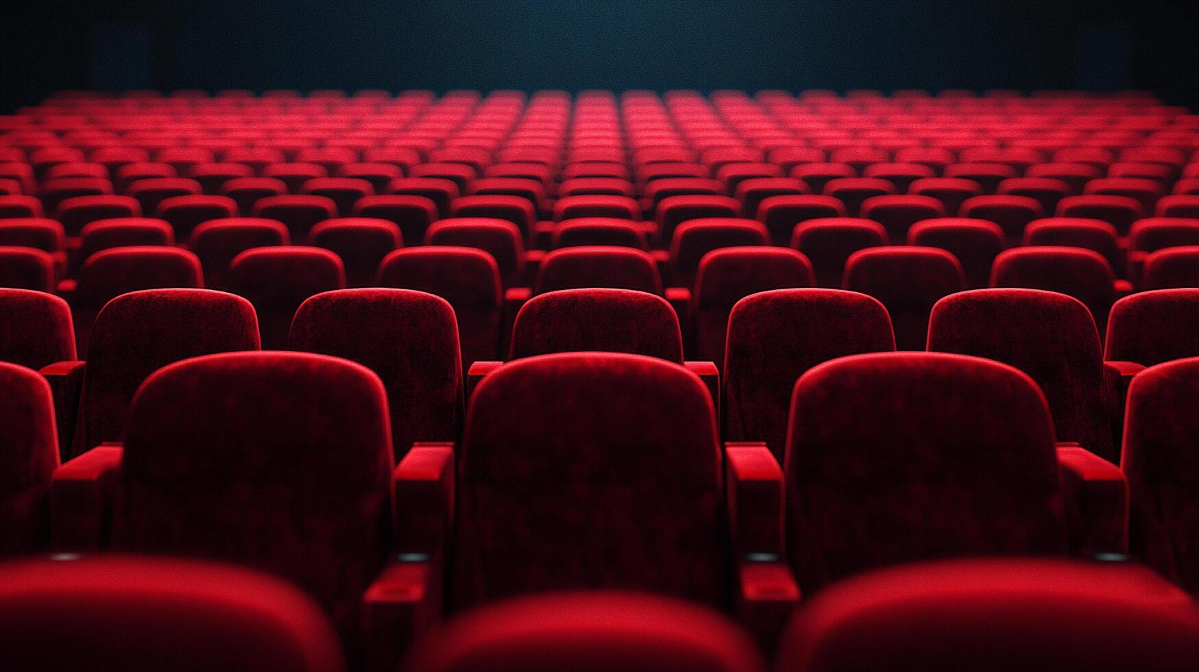 Rows of rich red velvet seats stretch into the distance in an auditorium, inviting viewers to be entertained and transported. photo