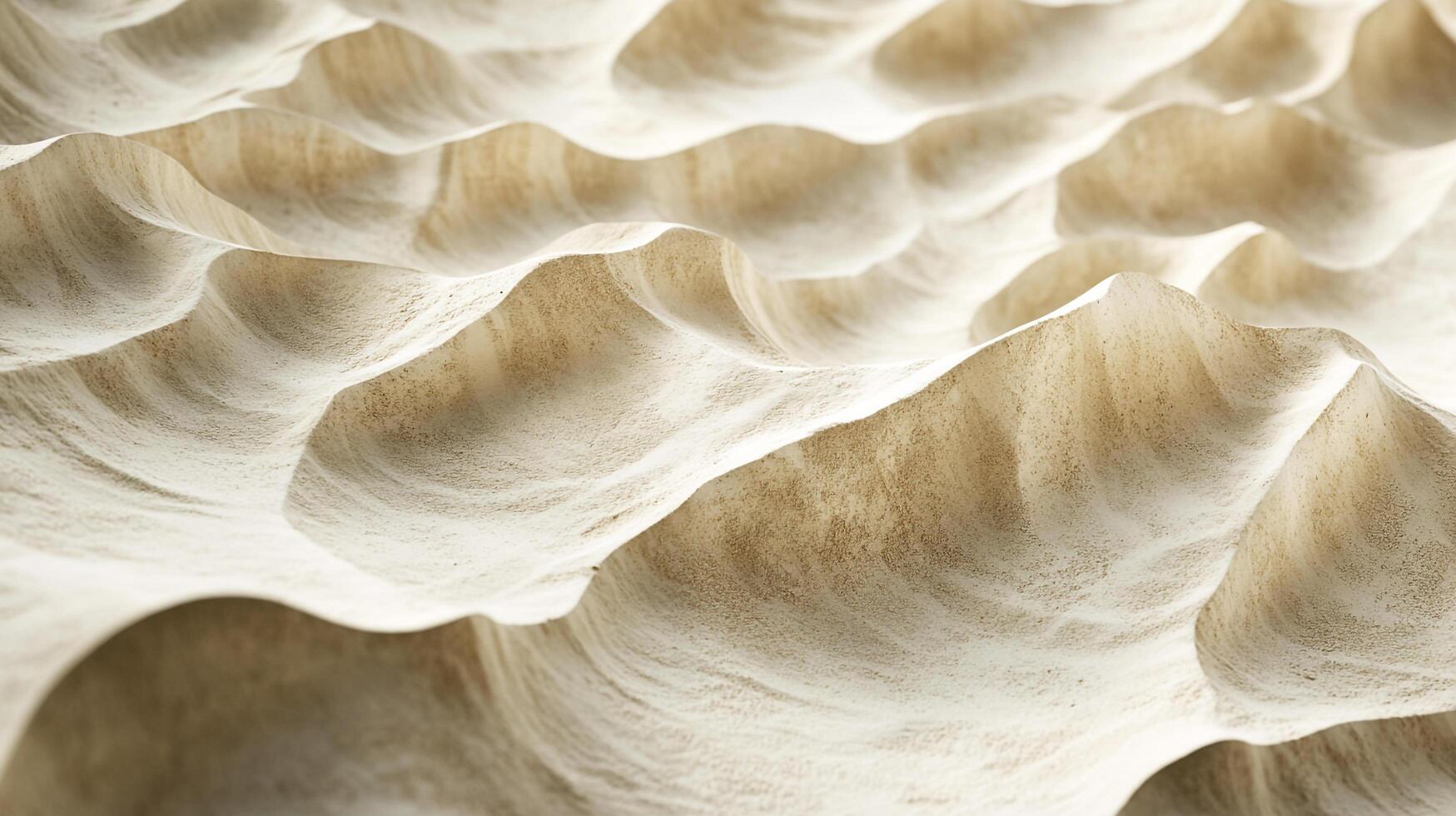 Abstract wavy landscape of desert or dunes in beige and white, with flowing curves resembling sand or carved stone. Evokes natural beauty. photo