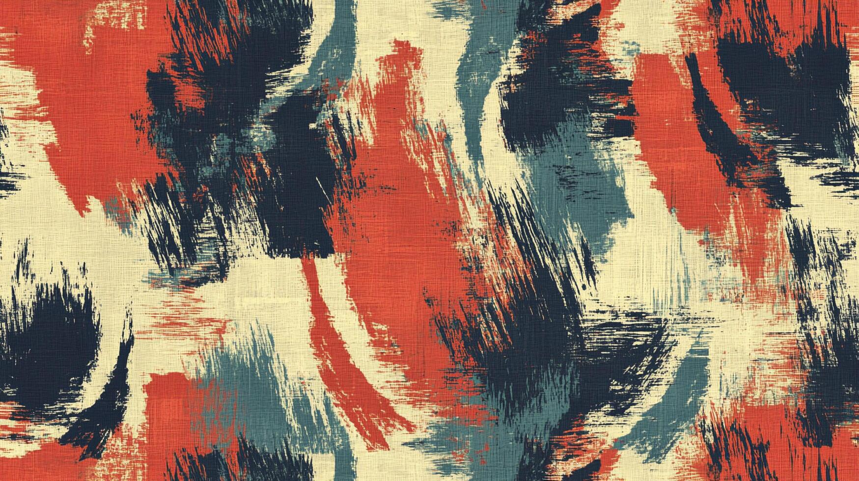 Dynamic brushstrokes of coral, navy, and teal on a textured beige background create a visually striking and abstract seamless pattern. photo
