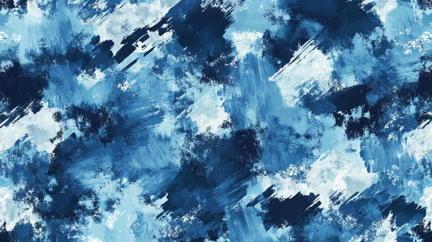 Painted canvas with dynamic brush strokes creates an abstract artwork in shades of blue, white, and dark navy, full of creative energy. photo