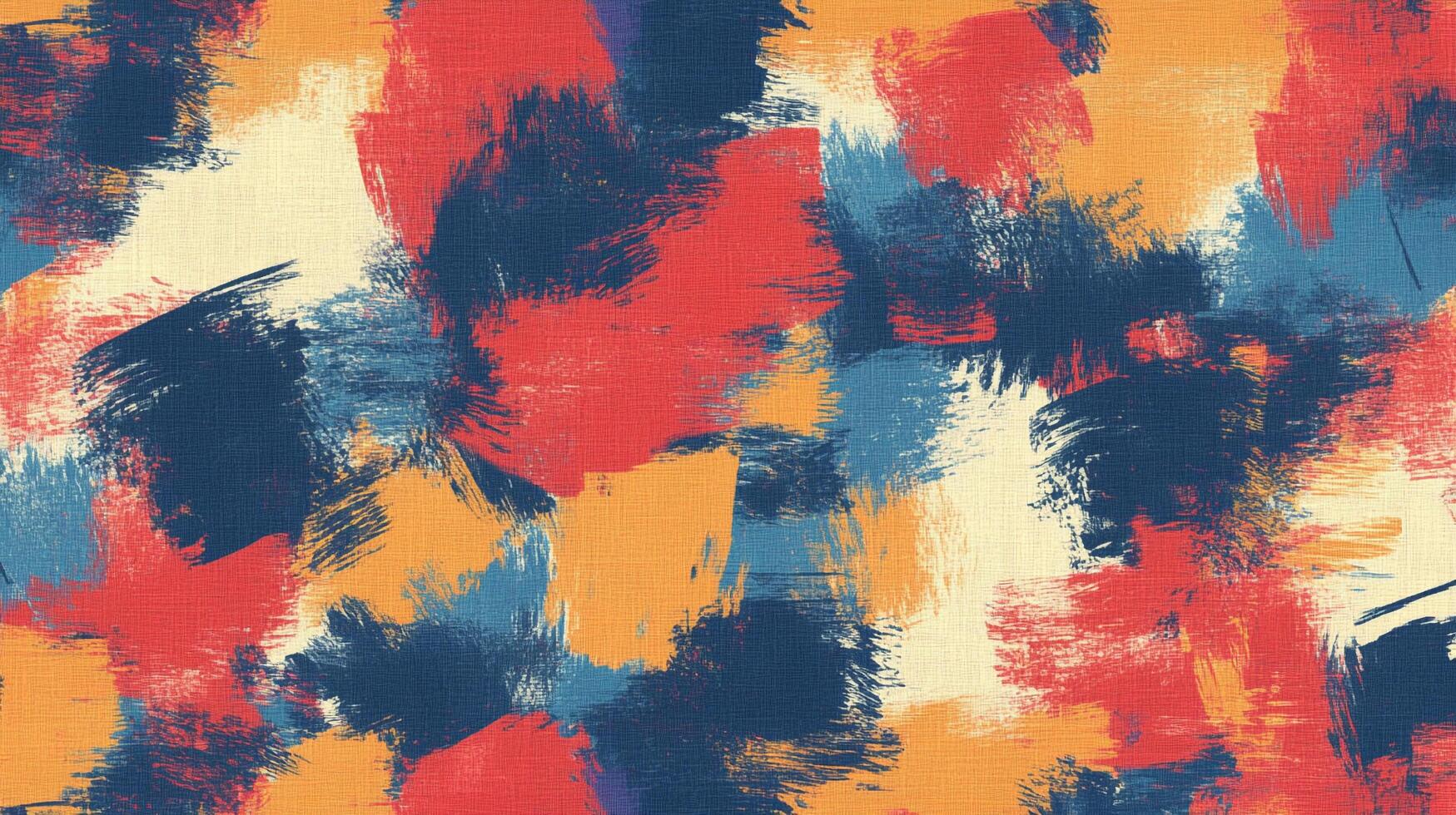 Abstract painting with bold brushstrokes of navy, orange, red, and blue hues creates a dynamic and textured visual effect. photo