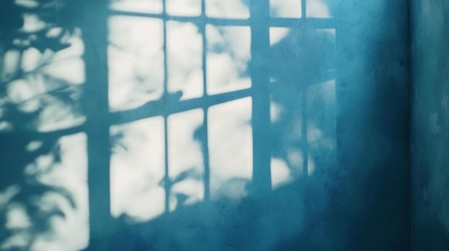 Sunlight streams through a window, casting shadows on a textured wall. A dreamy, ethereal atmosphere is created by the light and shadow. photo