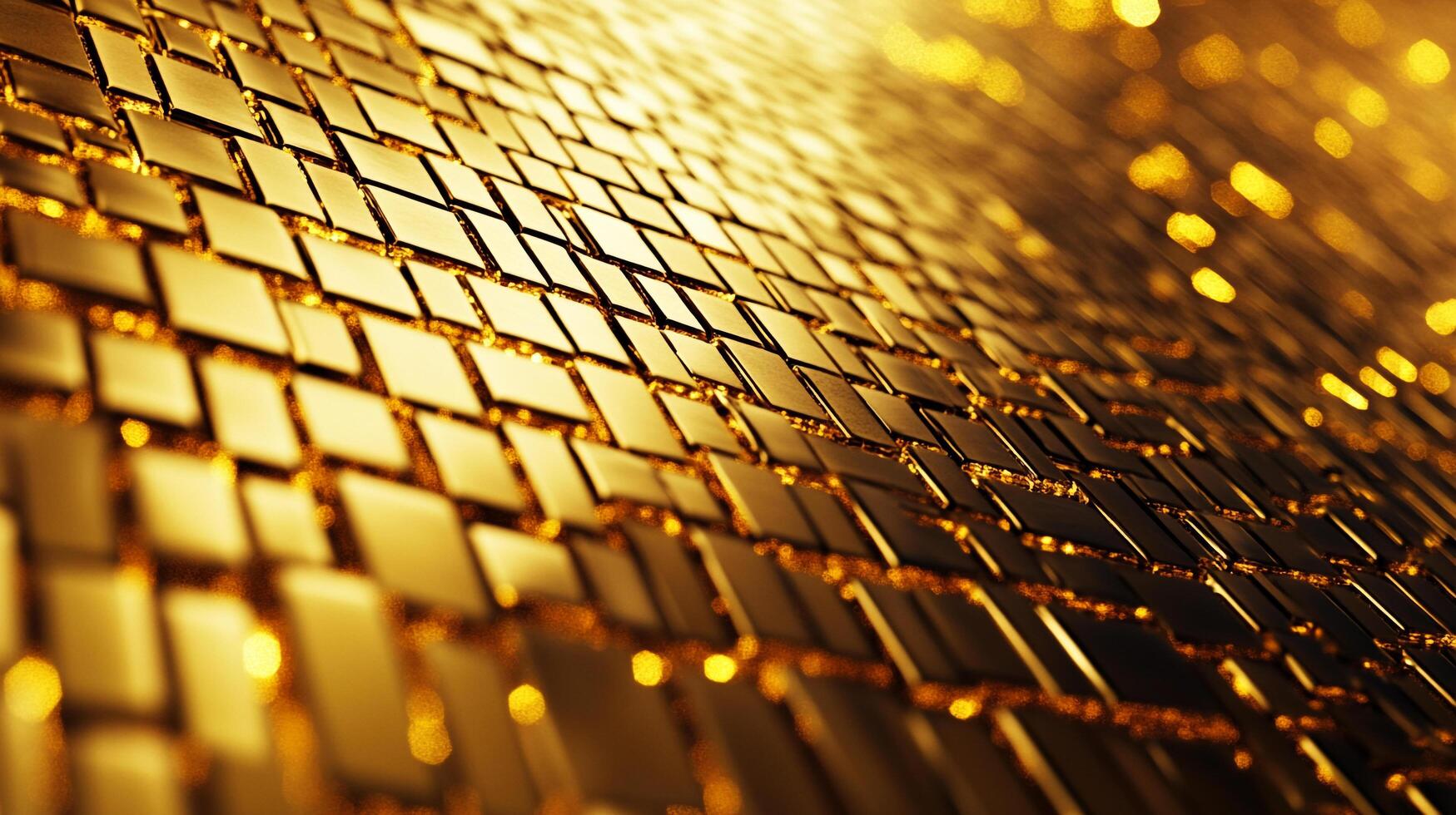 A luxurious golden surface, glistening with small tiles, creates a captivating mosaic of light and shadow, exuding opulence and sophistication. photo