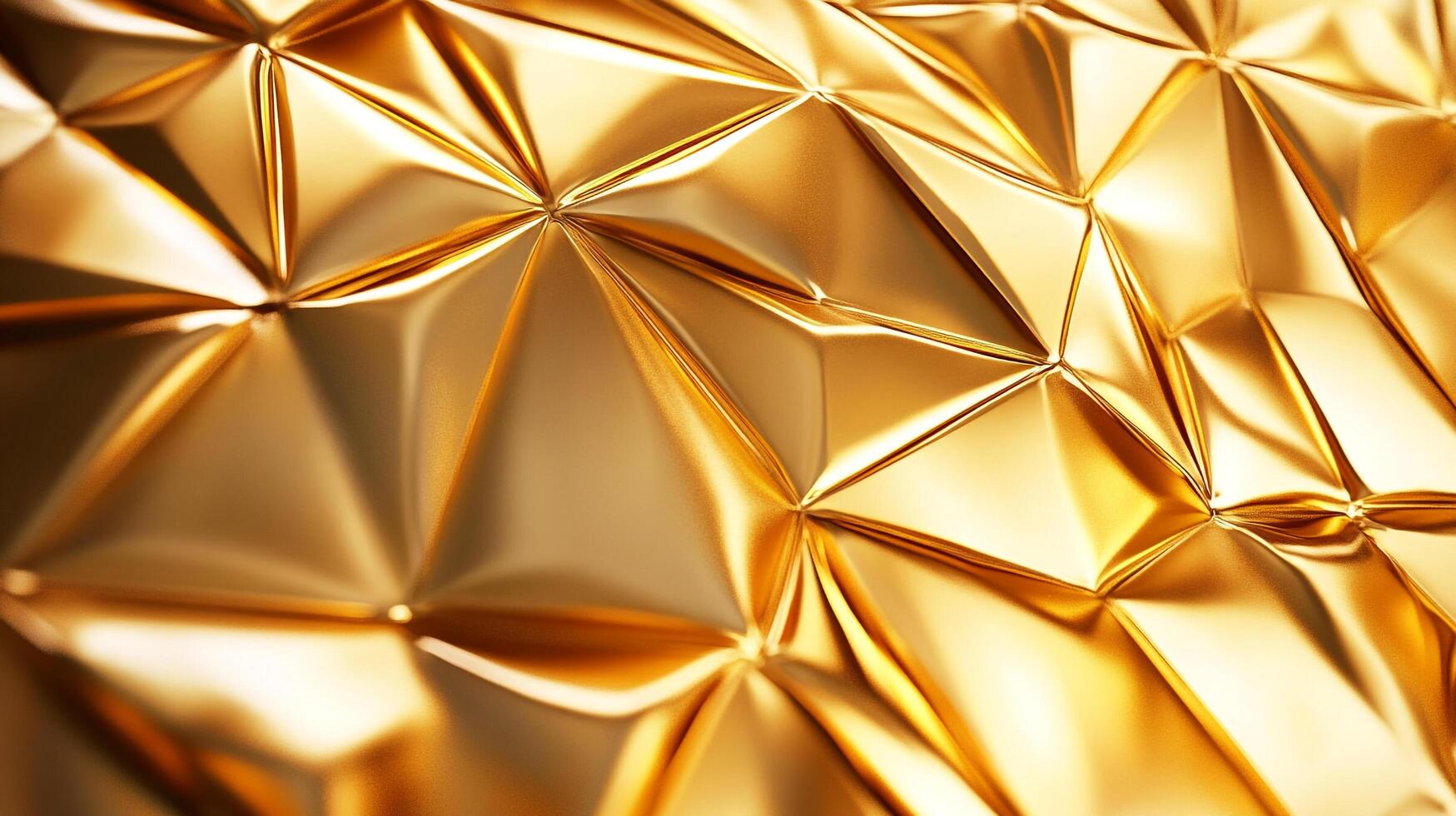 Abstract golden geometric pattern with gleaming reflective surfaces creates a luxurious and sophisticated texture with bold lines and angles. photo