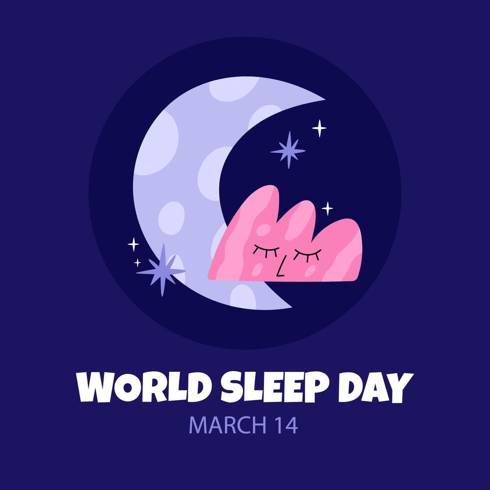 World Sleep Day Celebration with moon and cloud. Happy World Sleep Day Background. illustration design Template for Poster, Banner, Card, Post, Cover. vector