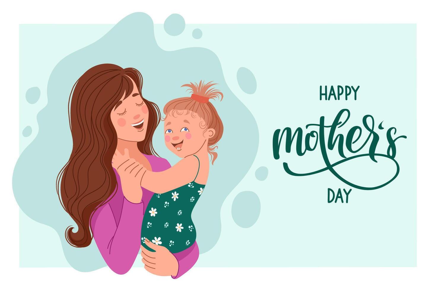 Horizontal postcard with a woman and a daughter vector