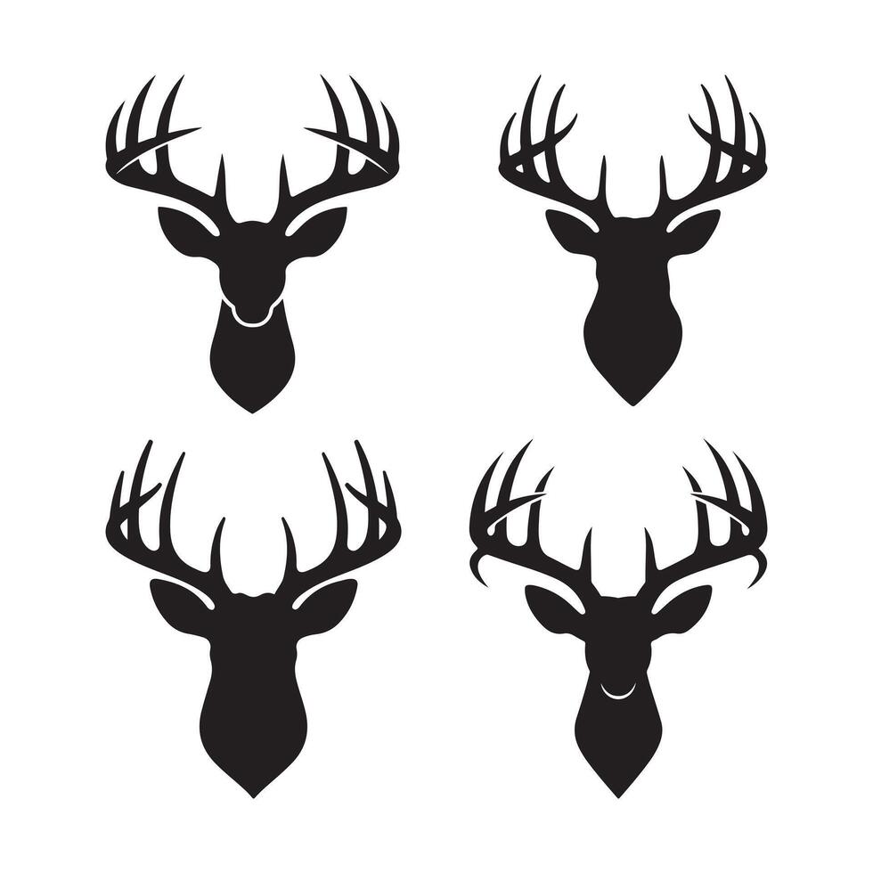 Deer Head Silhouette - Black Stag Antlers Logo, Wildlife Icon vector