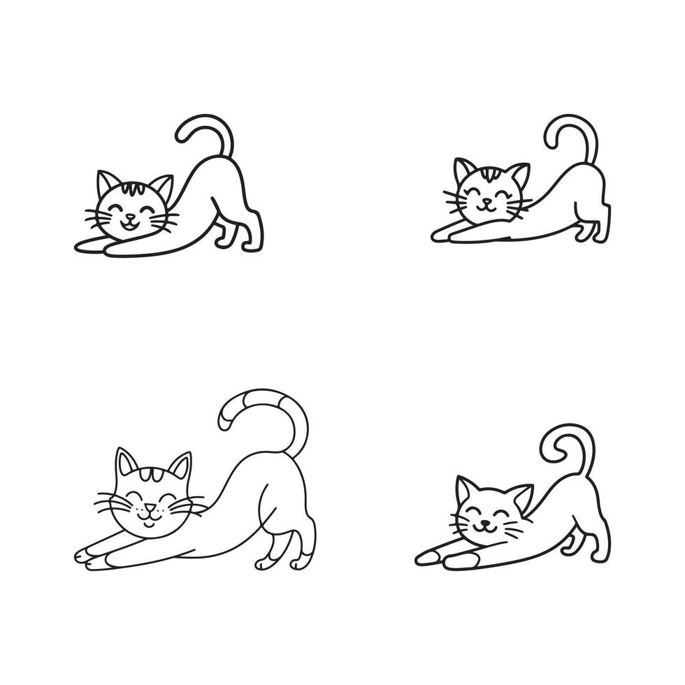 Stretching Cat Line Art - Cute Minimalist Cartoon Cat vector
