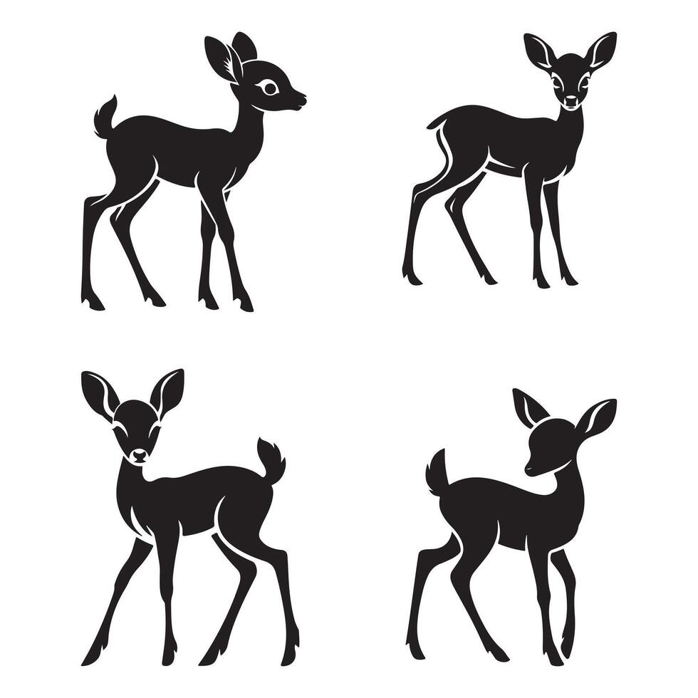 Fawn Silhouette - Elegant Young Deer Black Illustration vector
