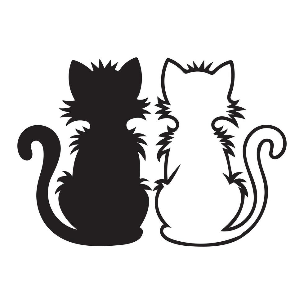 Cat Silhouette - Black and White Sitting Cats vector