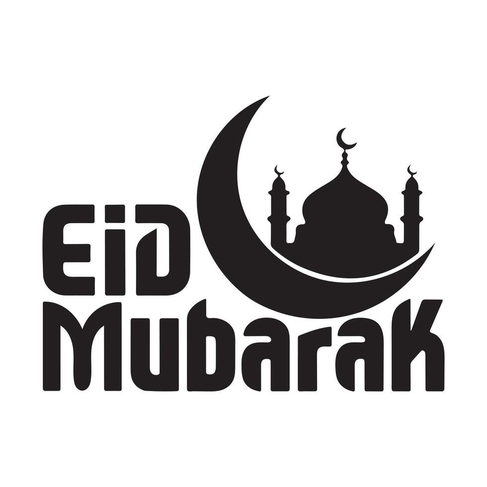 Eid Mubarak Logo - Crescent Moon and Mosque Silhouette vector
