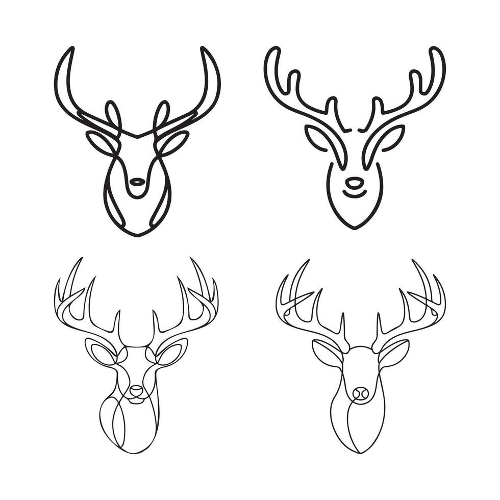Deer Head Outline - Minimalist Stag Antlers Line Art Icon vector