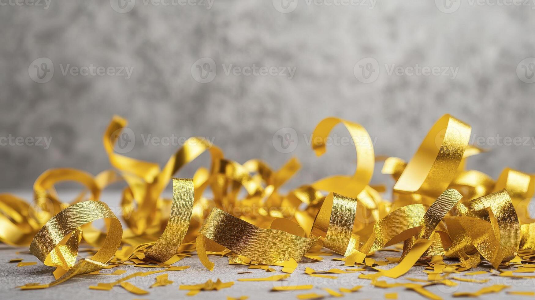 Golden Confetti and Ribbons on Gray Surface photo