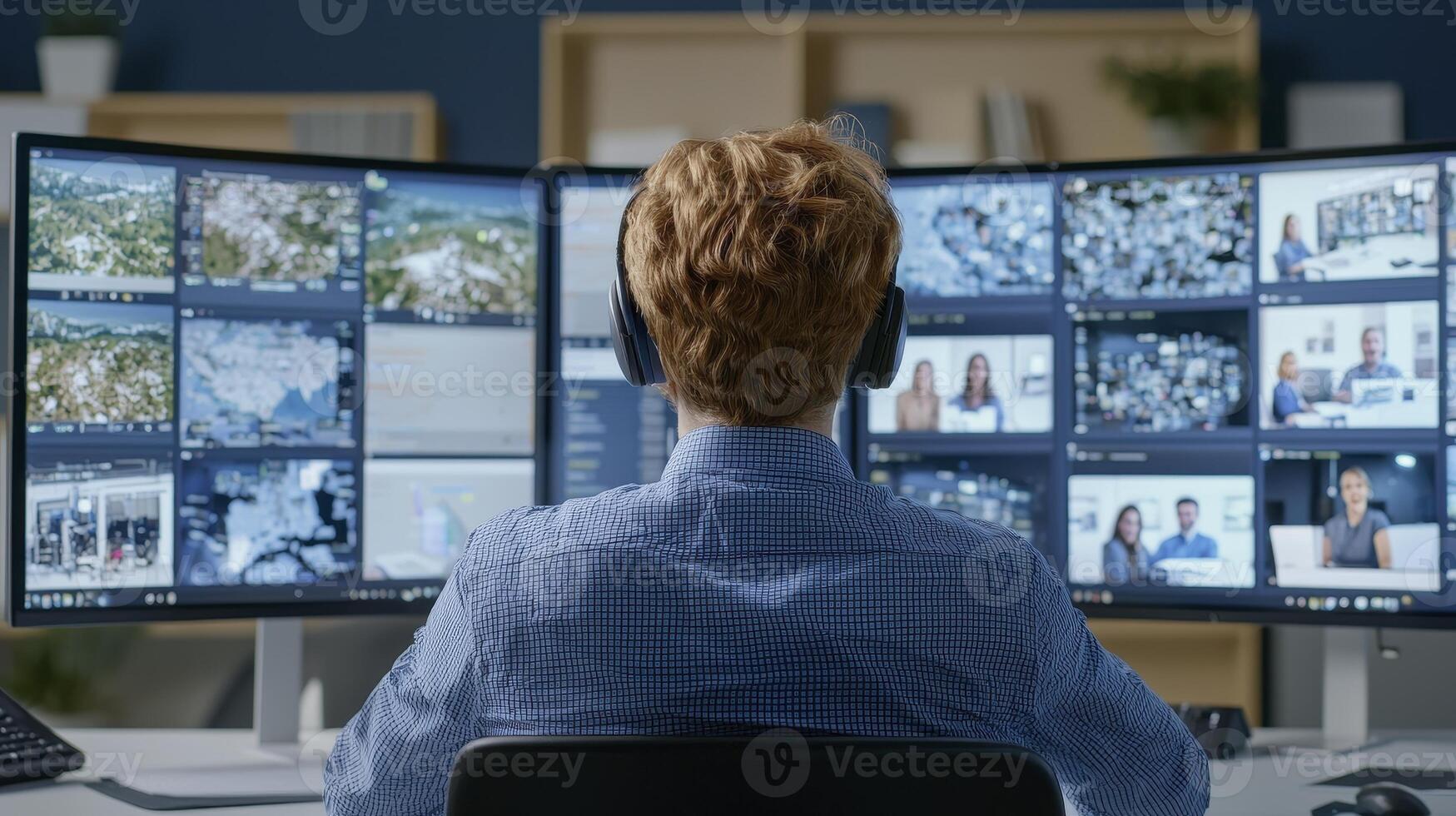 Analyzing Big Data A Deep Dive into Real-Time Information Flow, Witnessing the Power of Technology, as a Dedicated Professional Monitors Multiple Screens displaying Streaming Analytics, Ensuring photo