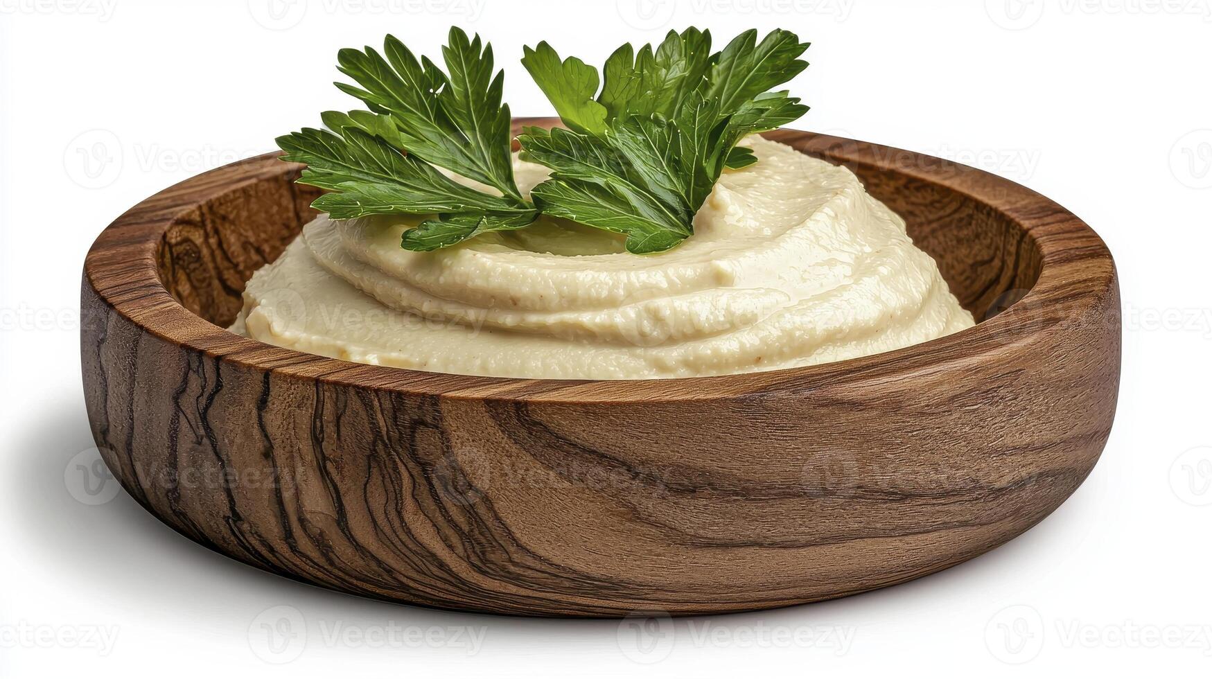 Delicious Homemade Hummus in Rustic Wooden Bowl A Culinary Delight Showcasing the Creamy Texture and Fresh Ingredients Perfect for Healthy Snacking and Mediterranean Cuisine This Image Captures the photo