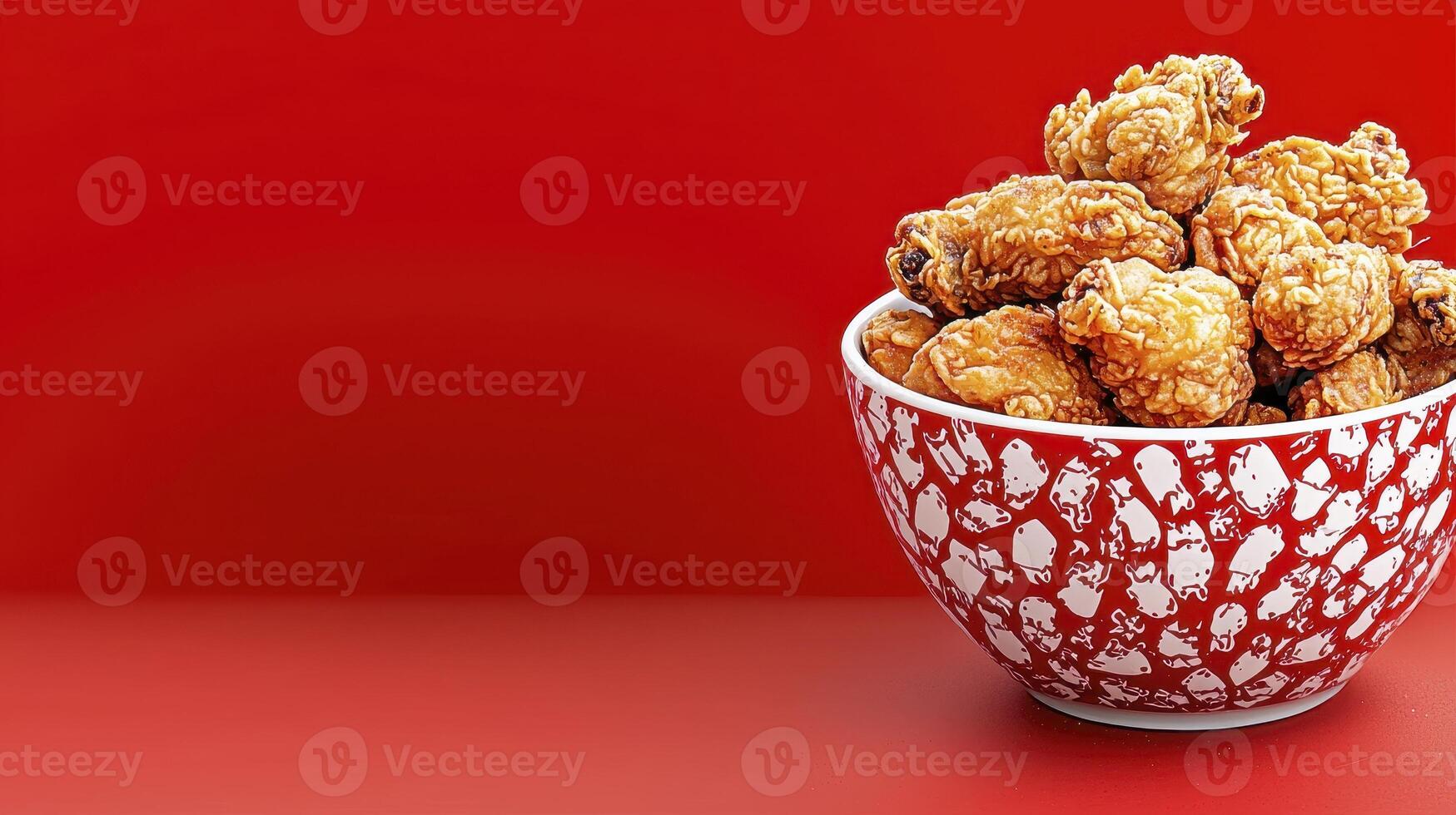 Delicious Fried Chicken Wings A High-Quality Image Showcasing Crispy, Golden-Brown Wings in a Decorative Bowl Against a Vibrant Red Background Perfect for Food Blogs, Restaurant Menus, or Social photo