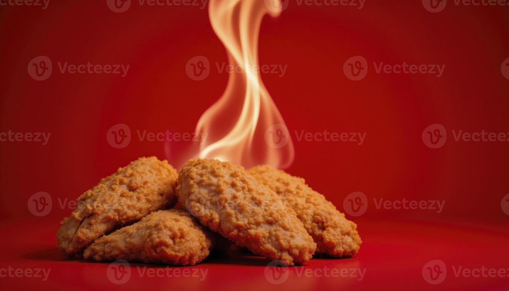 Delicious Crispy Fried Chicken Wings with Spicy Heat A Mouthwatering Image of Juicy Chicken, Perfectly Fried and Piled High Against a Vibrant Red Backdrop, Showcasing the Irresistible Appeal of photo