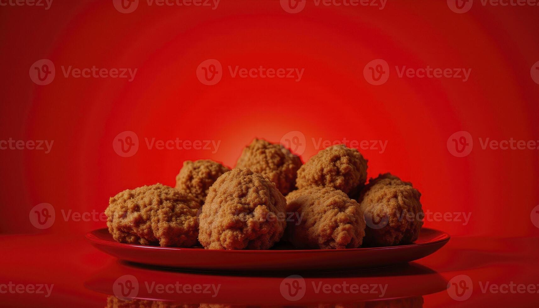 Delicious Crispy Chicken Meatballs on a Red Plate A Mouthwatering Close-Up Shot Showcasing the Texture, Color, and Irresistible Appeal Perfect for Food Blogs, Restaurant Menus, and Culinary Websites photo