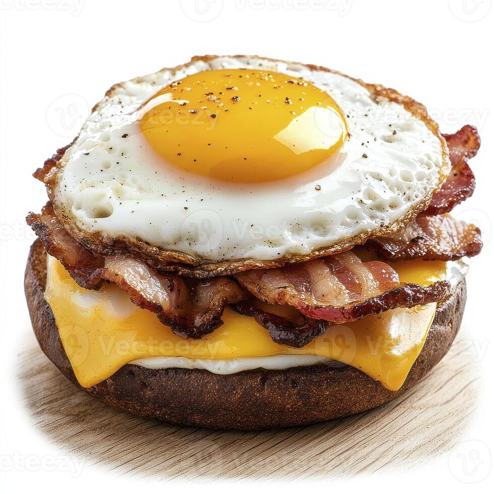 Delicious Breakfast Sandwich A Sunny-Side Up Egg, Crispy Bacon, and Melted Cheddar Cheese on a Toasted Bun Start Your Day with This Mouthwatering Treat Perfect for Brunch or a Quick Meal Indulge in photo