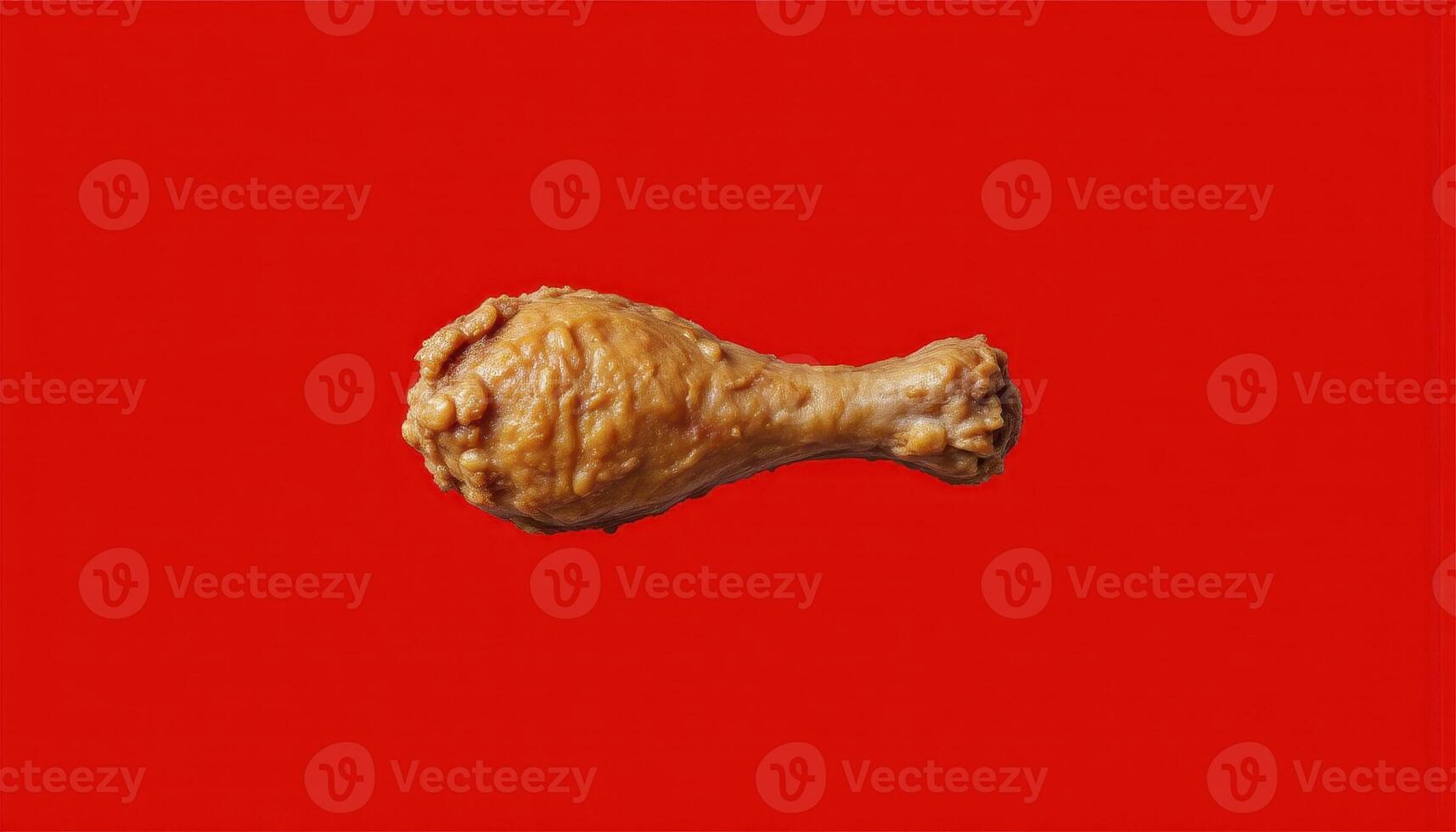 Crispy Fried Chicken Leg on Red Background A Delicious and Tempting Image for Food Lovers This close-up shot of a perfectly cooked chicken drumstick offers a mouthwatering visual experience The photo