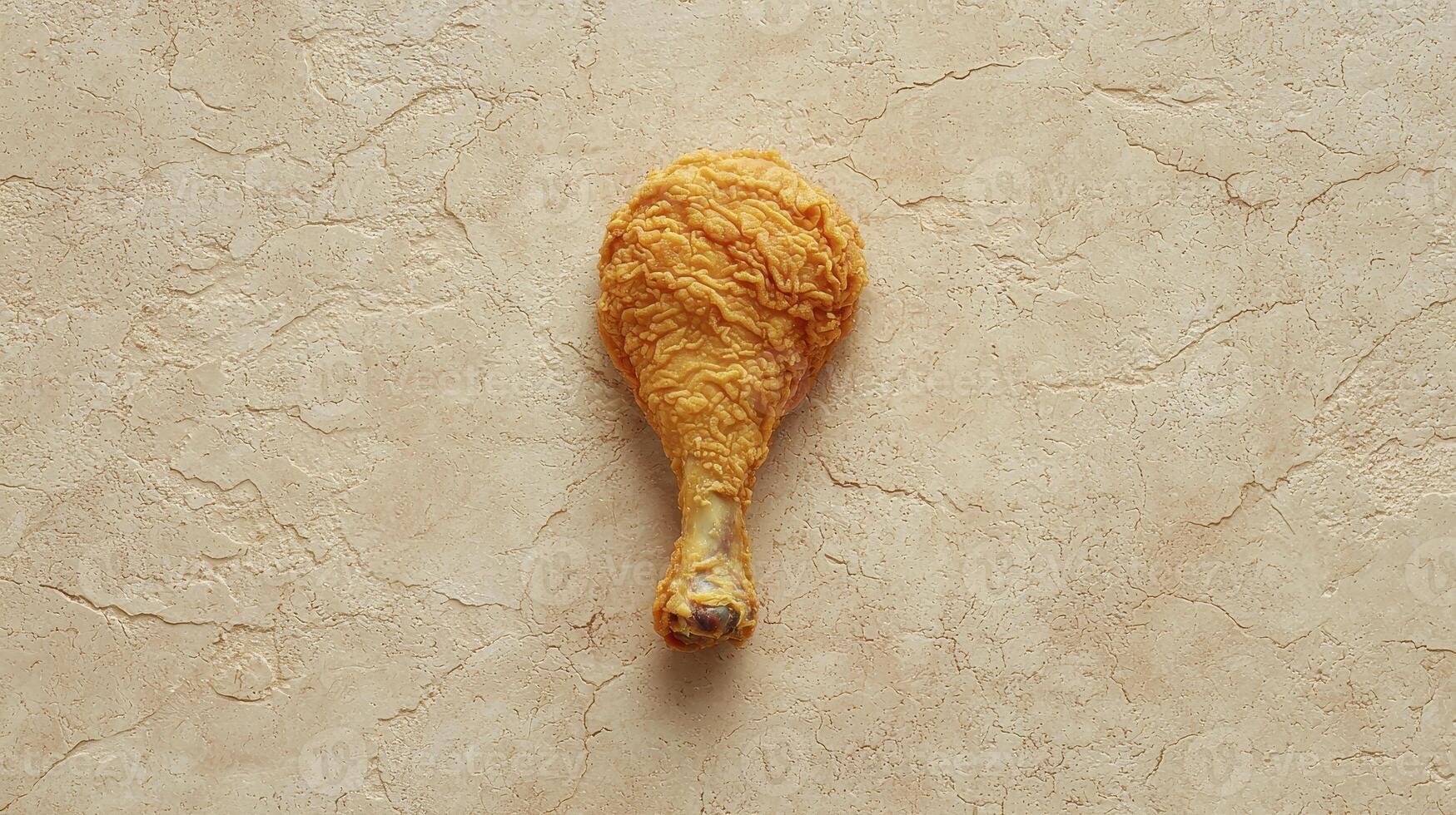 Crispy Fried Chicken Leg on Textured Background A Delicious Food Photography Study Explore the tempting texture and golden-brown perfection of this single chicken drumstick Ideal for culinary blogs photo
