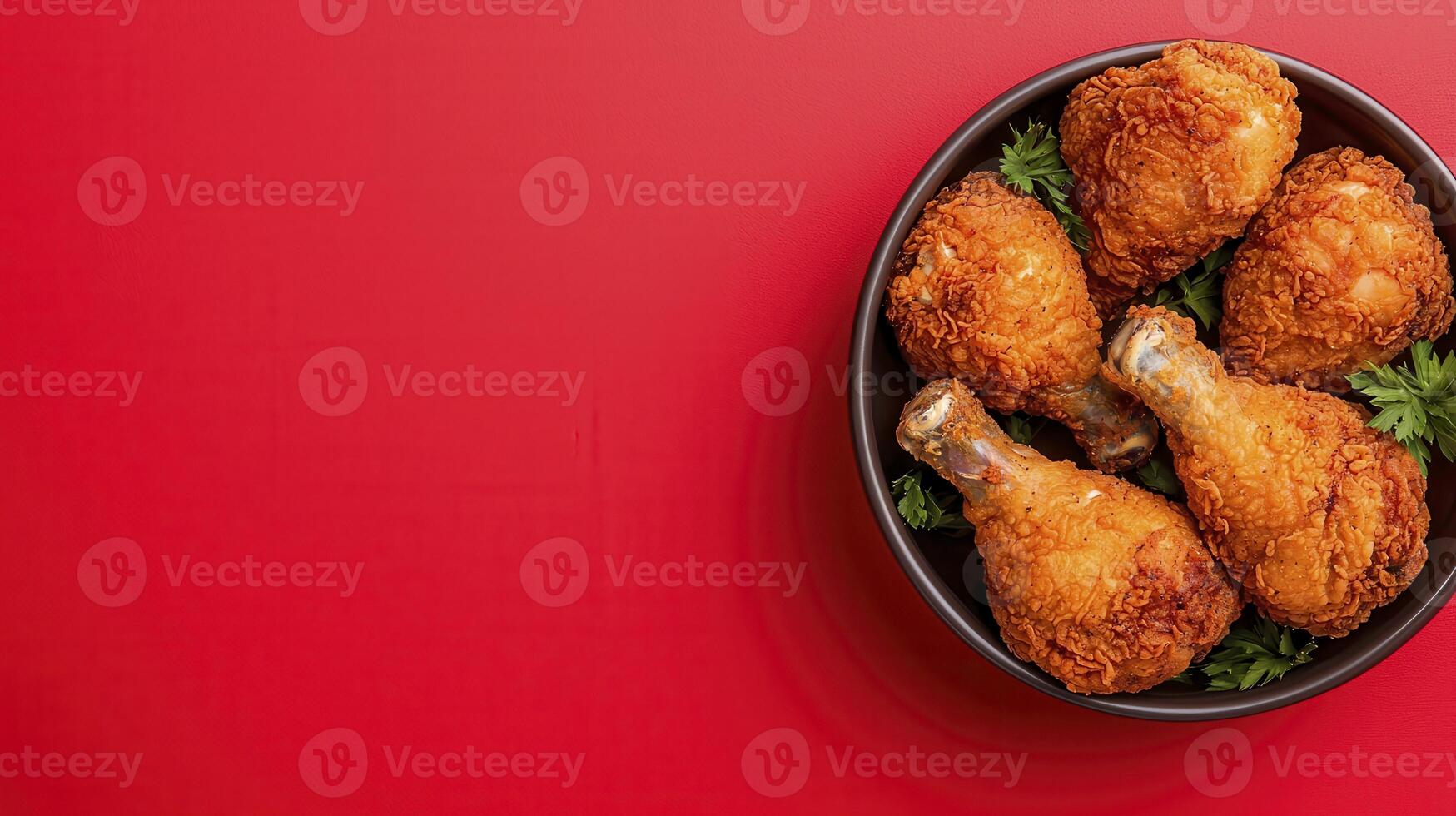 Crispy Fried Chicken Delights on a Vibrant Red Backdrop Indulge in the Golden Brown Perfection of Deliciously Cooked Chicken, a Culinary Masterpiece Ready to Savor, Perfect for Food Lovers and Recipe photo