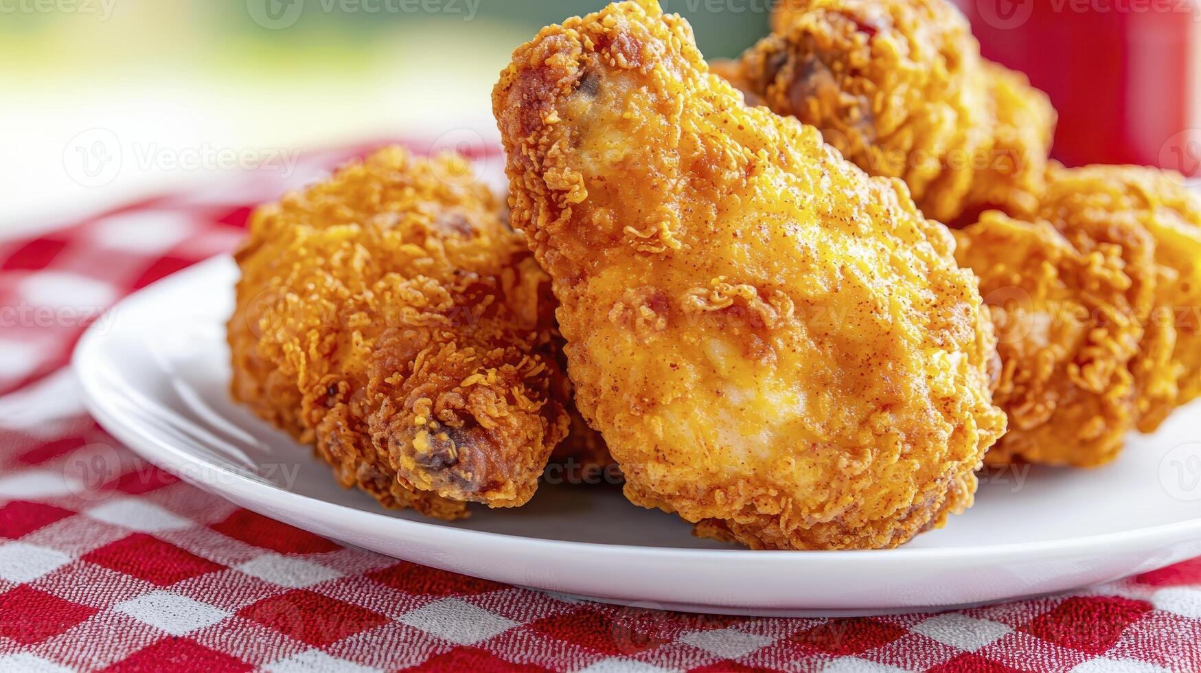 Crispy Fried Chicken Delights A Close-Up View of Golden-Brown Perfection, Showcasing Juicy and Tender Meat with a Delightful Crunch Indulge in this Classic Comfort Food, Perfect for Family photo