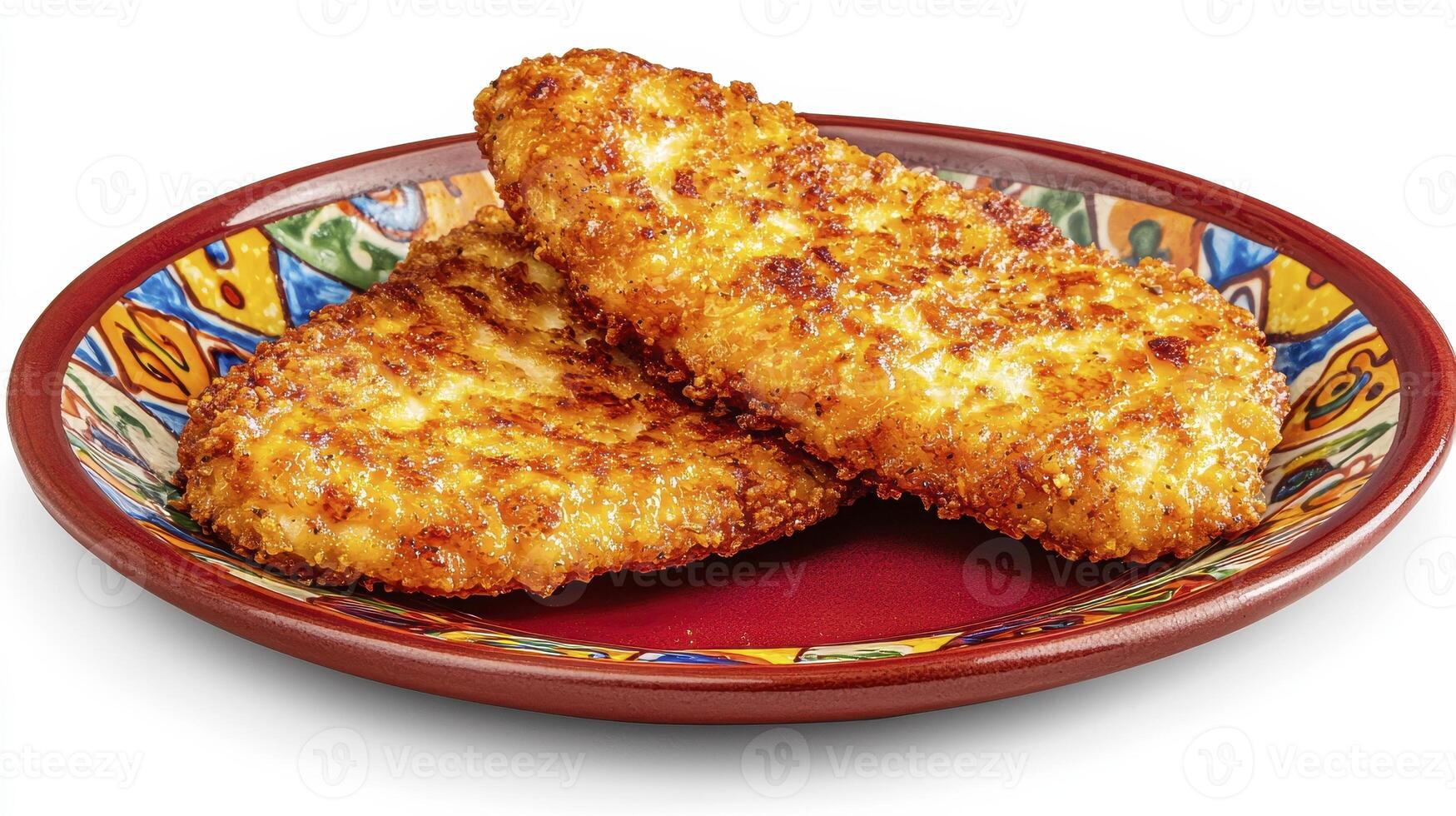 Crispy Fried Chicken Breast on a Decorative Plate A Delicious and Savory Dish Presented in a Visually Appealing Manner, Perfect for Food Photography, Restaurant Menus, and Culinary Presentations photo