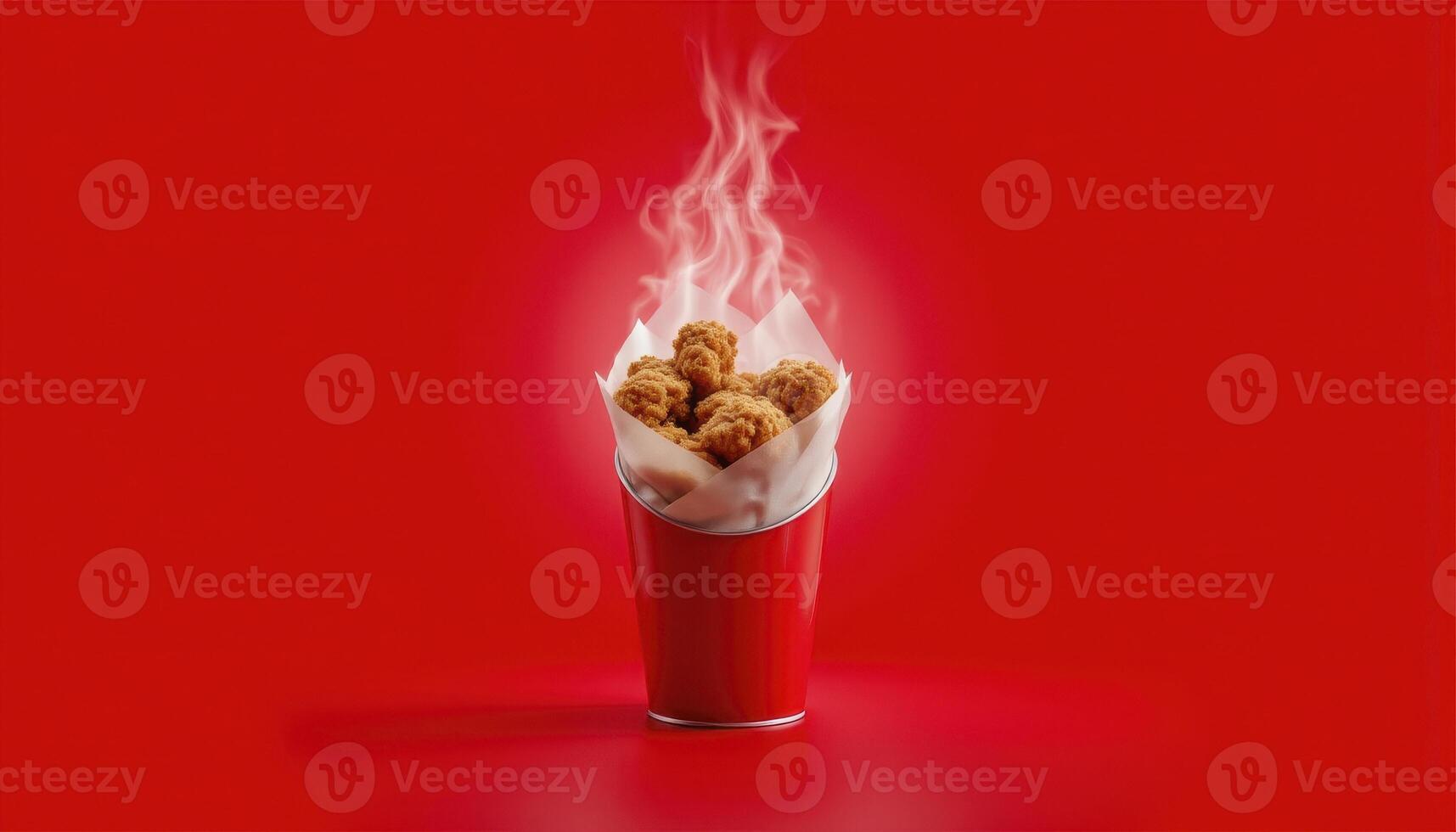 Crispy Deliciousness Indulge in Hot and Flavorful Fried Chicken Bites Displayed Against a Vibrant Red Backdrop, Perfect for Fast Food Cravings and Comfort Food Indulgence This Tempting Image photo