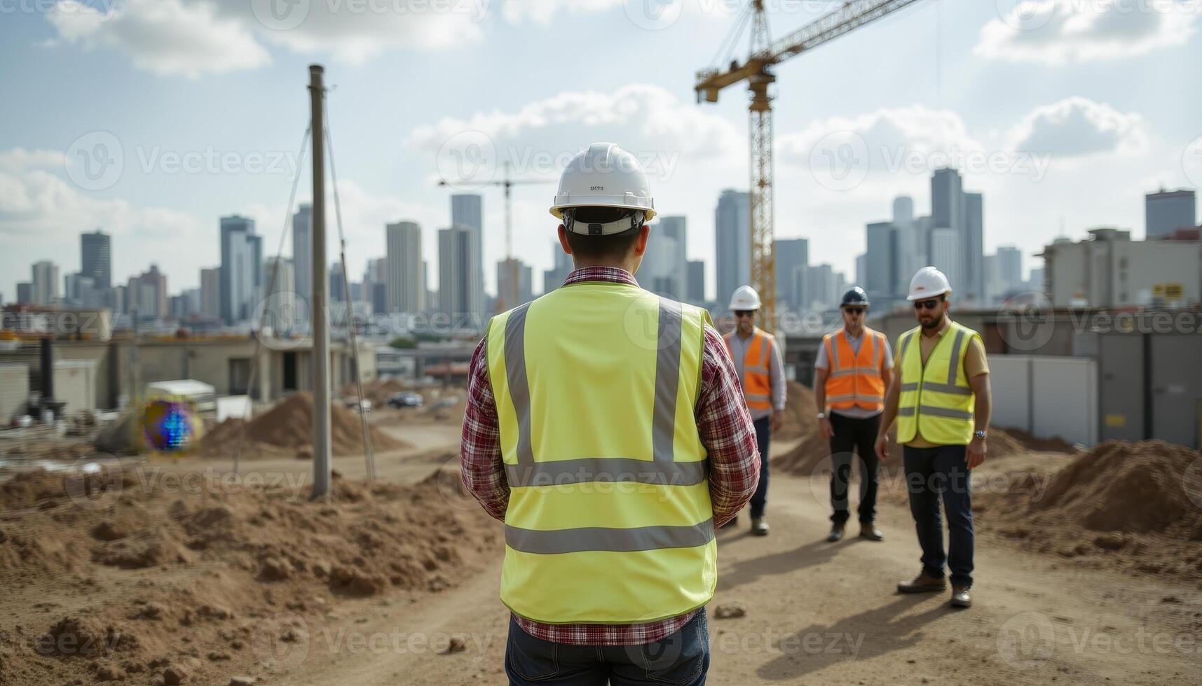 Construction Site Safety and Teamwork A Professional Perspective on Urban Development, Showcasing Skilled Workers, Architecture, and Infrastructure Progress in a Bustling City Explore the Hard Work photo