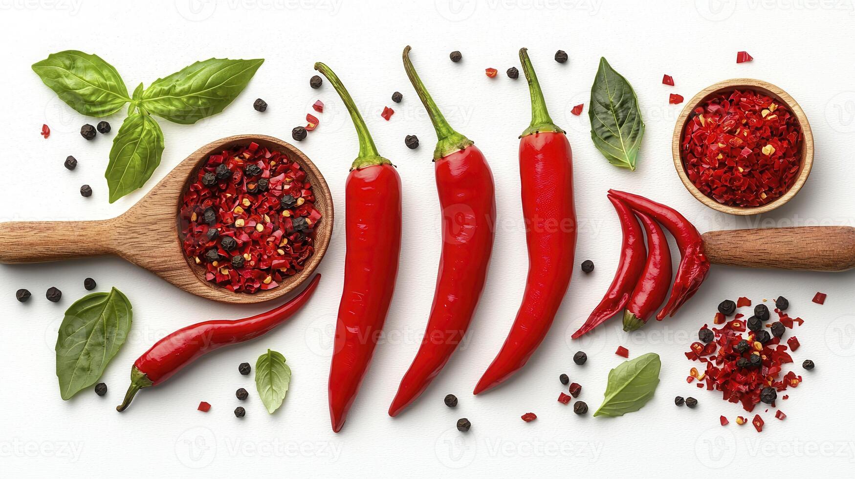 Captivating Still Life of Red Chili Peppers, showcasing vibrant colors and textures This close-up shot highlights the natural beauty and spiciness of these peppers, ideal for culinary enthusiasts and photo