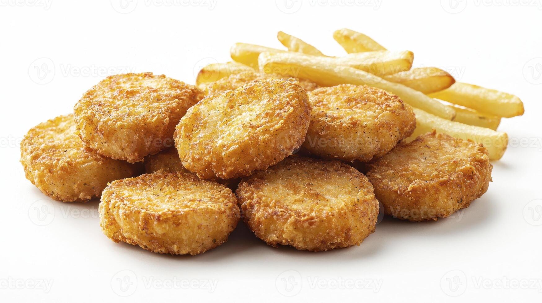 Crispy Golden Chicken Nuggets and French Fries A Delicious Fast Food Meal for Kids and Adults, Perfect for Lunch, Dinner, or a Quick Snack Enjoy the Irresistible Flavor of Juicy Chicken Battered to photo