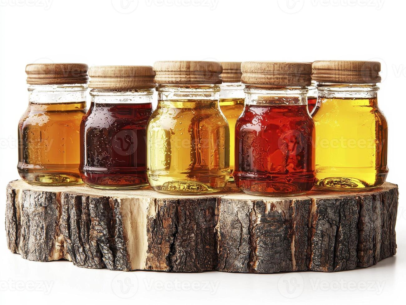 Discover the liquid gold of autumn A vibrant assortment of maple syrup bottles, showcasing the rich amber hues and delightful sweetness that define this iconic treat From light golden syrups to dark photo