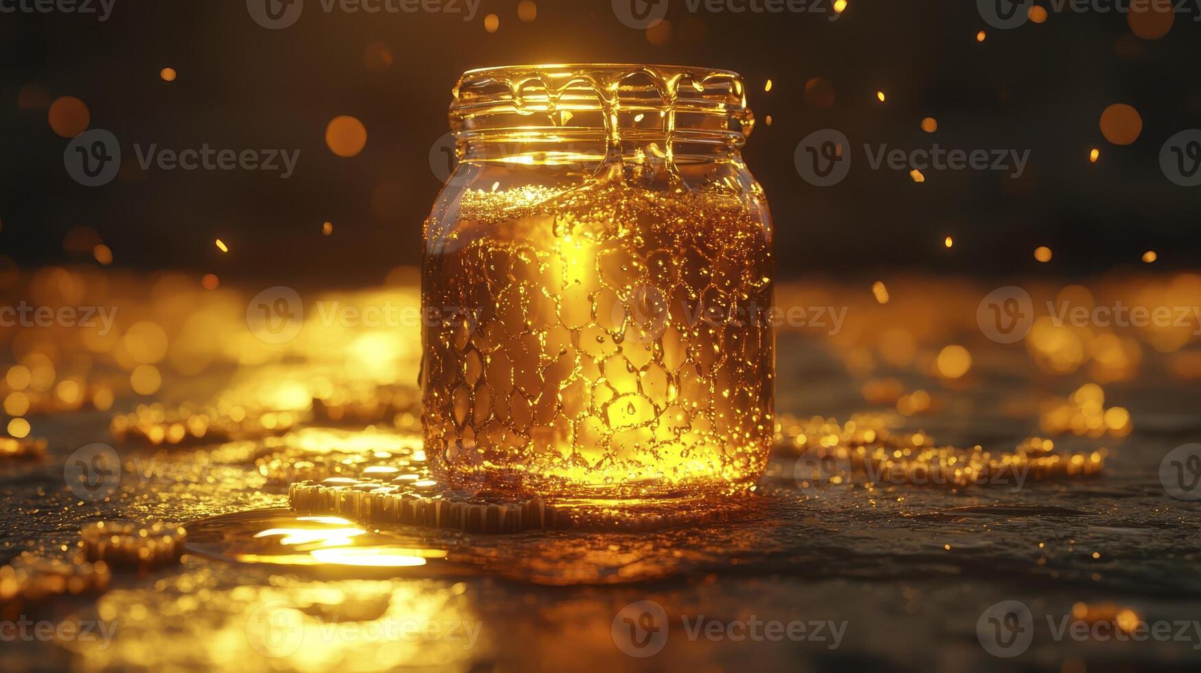 Golden Elixir A Captivating Image of Liquid Gold Flowing from an Ornate Glass Jar, Perfect for Illustrating Concepts of Wealth, Luxury, and Abundance Ideal for Use in Financial, Business, and photo