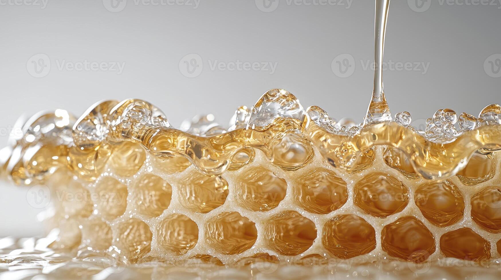 Golden Honeycomb Close-Up A Sweet and Natural Delight Capturing the Intricate Details of Bees' Hard Work, Showcasing the Beauty of Nature's Design with Dripping Honey and Hexagonal Cells Emphasizing photo