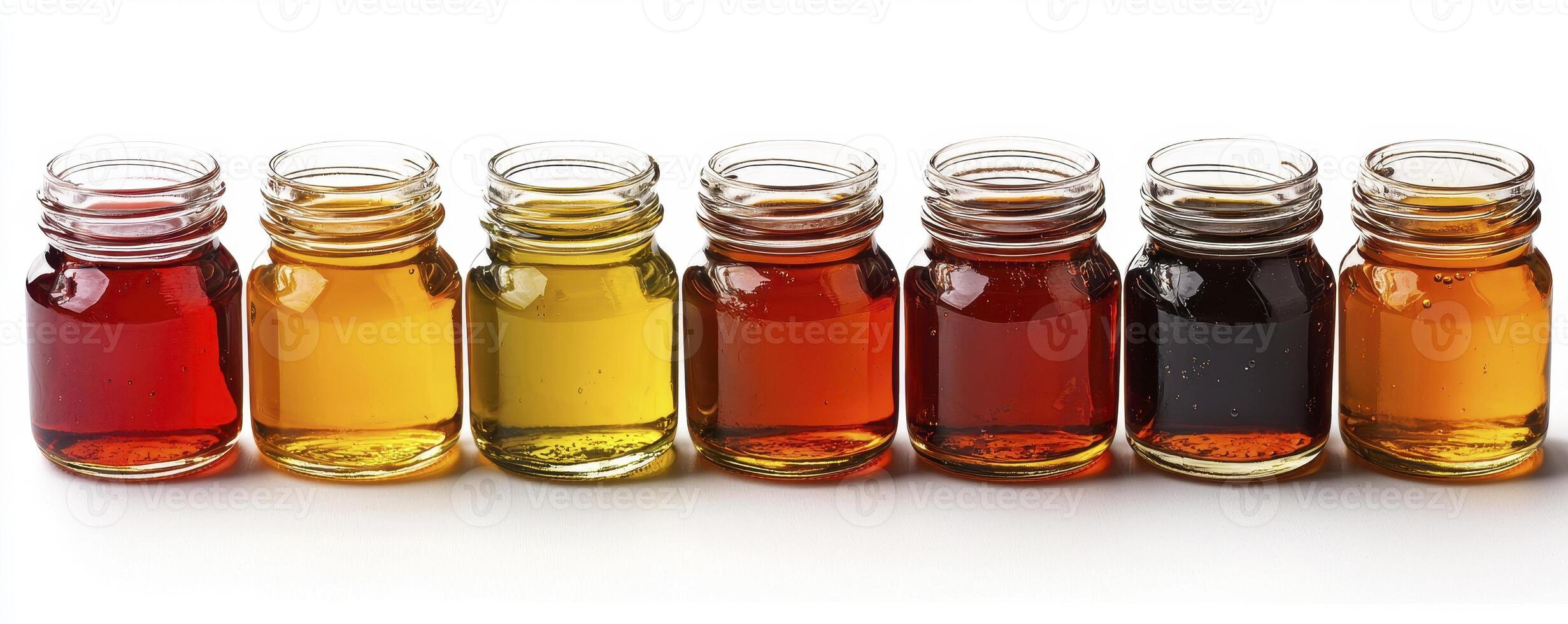 Variety of Maple Syrup Grades Displayed in Glass Jars A Culinary Collection Explore the different shades and viscosities, from golden delicate to dark robust, showcasing the nuances of this natural photo