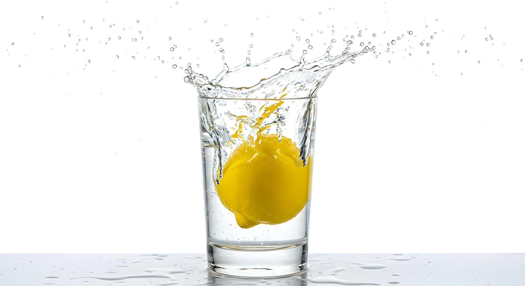 Lemon Dropping Into Glass of Water Creating a Splash Effect photo