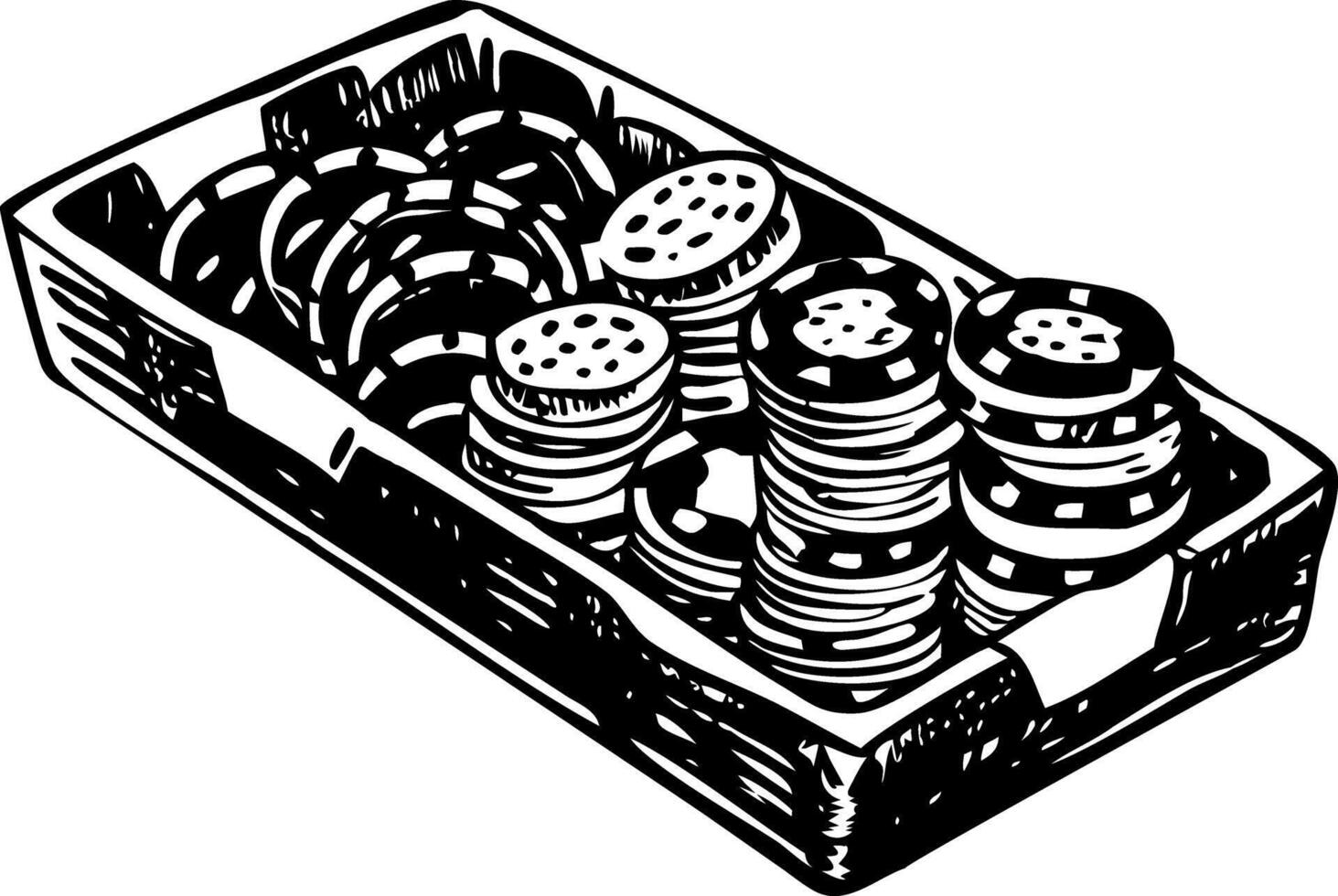 A vintage style illustration of a poker chips tray vector