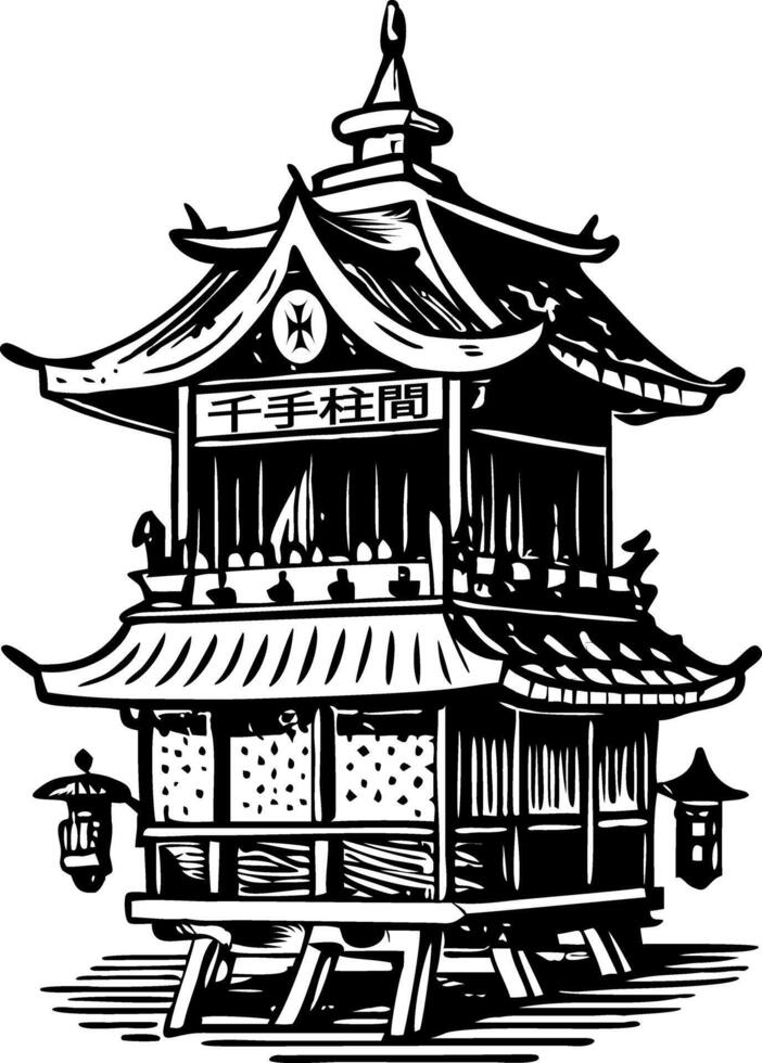 Gion matsuri building illustration in vintage style vector