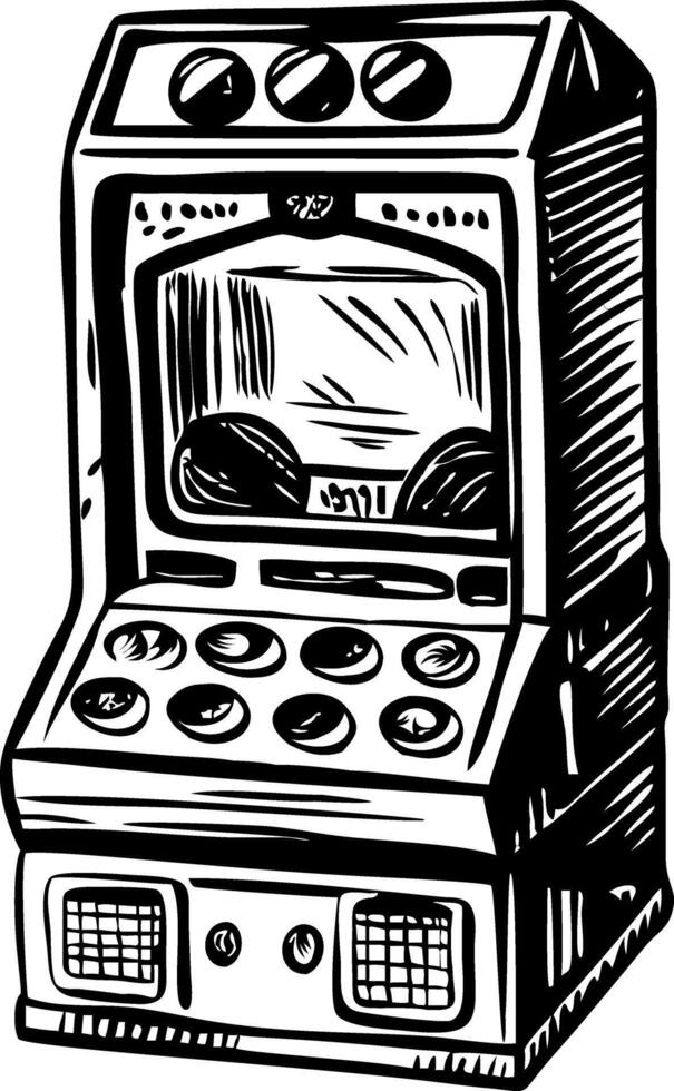 Vintage illustration depicting an arcade game machine vector