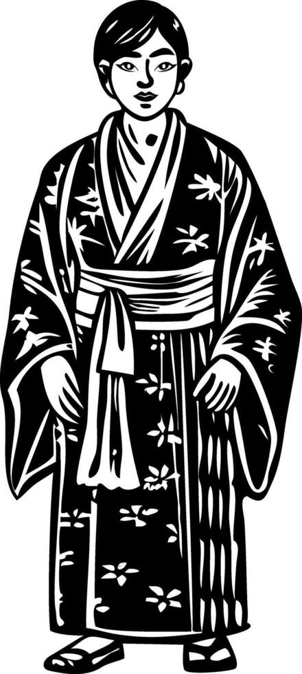 Summer yukata character illustration in vintage style vector