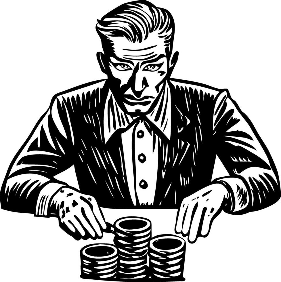 A vintage style illustration of a gambling player vector