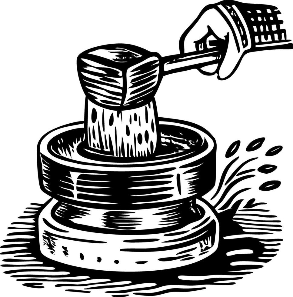 A vintage style illustration showing mochi pounding vector