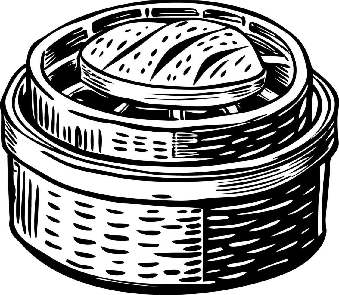A vintage style illustration of bamboo steamer vector
