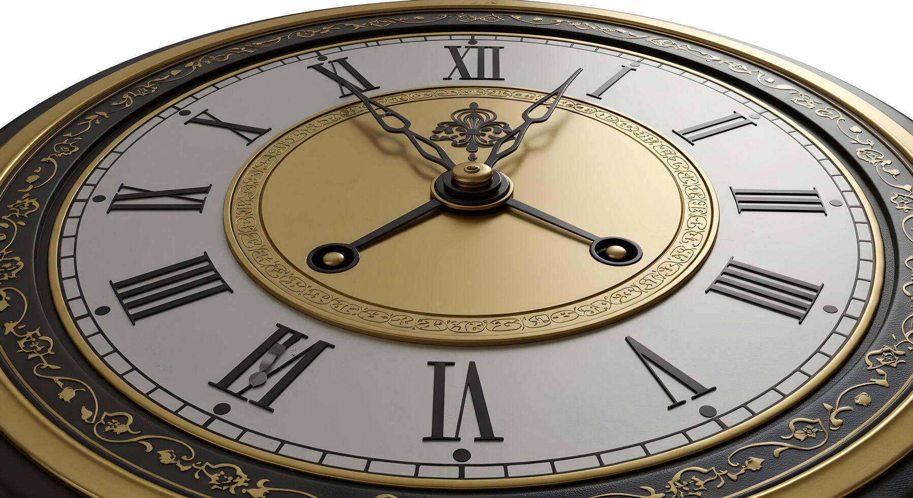 Elegant Ornamental Clock Face Close-up with Roman Numerals Detail photo