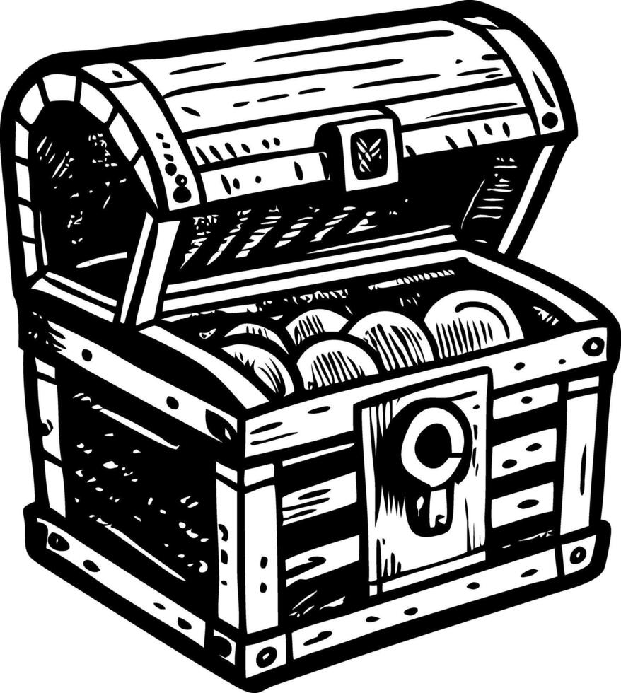 Mystery chest with open lid, vintage illustration vector