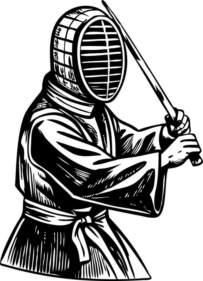Kendo fighter vintage style character illustration vector