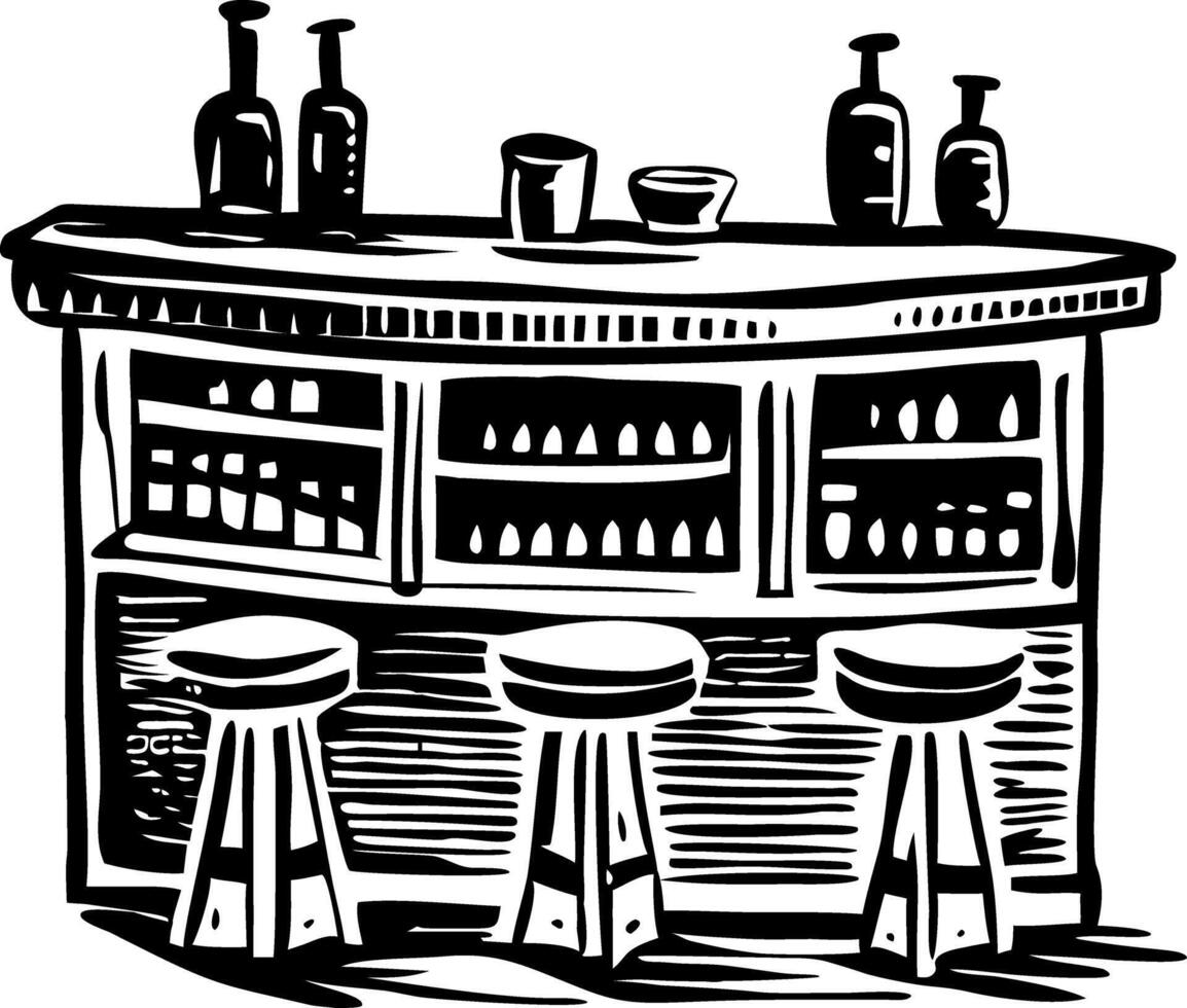 Wine bar counter, vintage style illustration vector